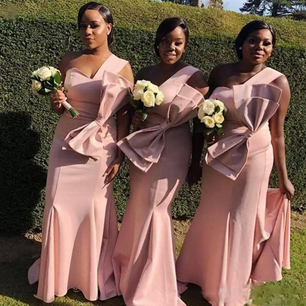 Bridesmaid Dresses On Sale New Dusty Pink Mermaid Bridesmaid Dresses for Wedding Ruched Big Bow E Shoulder Maid Honor Gowns Plus Size Bridesmaid Dress Custom Made Cheap Modest
