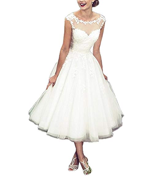 Calf Length Wedding Dresses Beautiful Xuyudita Simple Tea Length Short Scoop Neck Appliques Wedding Dresses Tulle Bridal Gown
