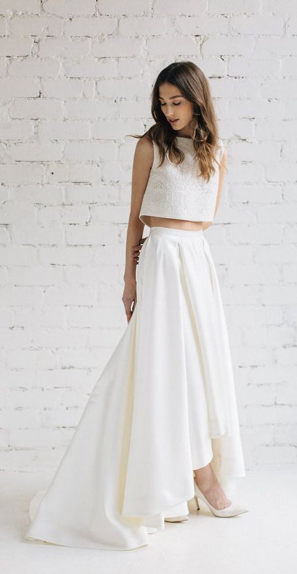 Casual Ivory Wedding Dress New Modern Two Piece Crop top Wedding Dress