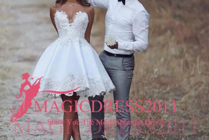 Casual Lace Wedding Dresses Elegant 2019 Sweetheart Short Casual Beach Lace Wedding Dress New A Line Bridal Gowns Custom Size Handmade Appliques Best Selling Fashion Romantic