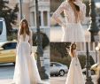 Casual Mother Of the Bride Dresses for Beach Wedding Unique Discount Berta 2019 A Line Beach Wedding Dresses Long Sleeve Sheer V Neck Lace Appliqued Bridal Gowns Sweep Train Tulle Boho Casual Wedding Dress