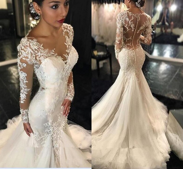 Casual Wedding Dresses Awesome 2018 Lace Mermaid Wedding Dresses Dubai African Arabic Petite V Neck Appliques Long Sleeves Sheer Open Back Fishtail Bridal Gowns Plus Size Casual