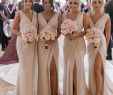 Champagne Colored Bridesmaid Dress Lovely Gorgeous V Neck Cheap Country Bridesmaids Dresses 2019 Plus Size Mermaid High Split Cheap Beach after Party Look Maid Honors Wear Bridesmaid