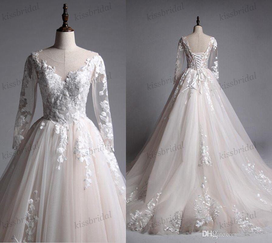 Champagne Colored Wedding Dresses Elegant Magic Show Ly Real S 2018 Lace Wedding Dresses Long Sleeves Light Champagne Bridal Gowns Illusion Neckline Lace Up Back Vintage Gowns