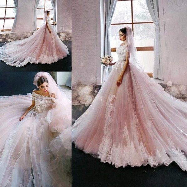 Cheap Blush Wedding Dresses Best Of Discount 2017 New Blush Tulle Wedding Dresses F Shoulders Cap Sleeves Lace Appliques Luxury Bridal Gowns with Court Train Ba4159 Wedding Dress Shop