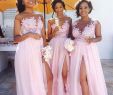 Cheap Blush Wedding Dresses New Light Pink Bridesmaid Dresses 2019 Lace top A Line Wedding Bridesmaid formal Dress Custom Made Cheap formal Dress Front Split