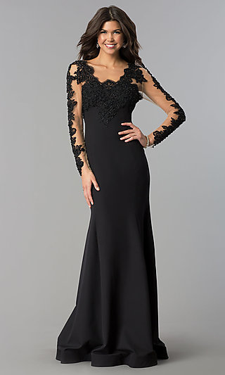Cheap Dresses to Wear to A Wedding Best Of Long Black Prom Dress with Sheer Sleeves