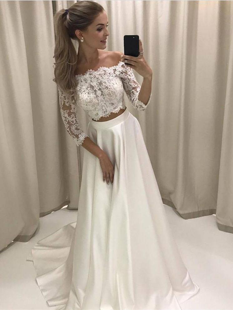 Cheap Lace Wedding Dresses with Sleeves Awesome Cheap Long Sleeves Y Two Pieces Wedding Dresses Line