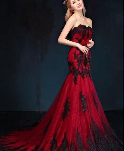 Cheap Red and Black Wedding Dresses Best Of Black and Red Gothic Mermaid Wedding Dresses Sweetheart Lace