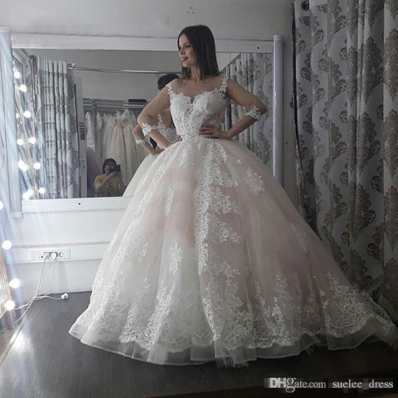 3 4 long sleeves ball gown wedding dresses