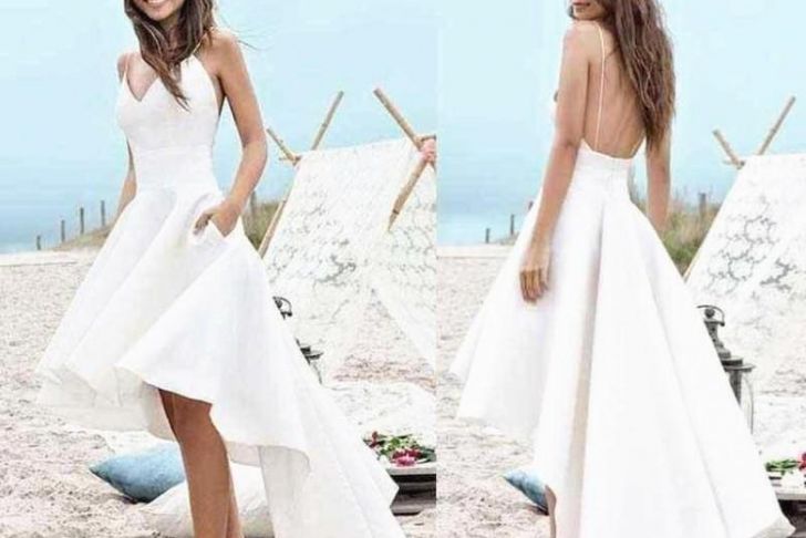 Cheap Summer Wedding Dresses New Cheap Summer High Low Beach A Line Wedding Dresses with Pockets Backless Spaghetti Strapssimple Short Front Long Back Bridal Gowns