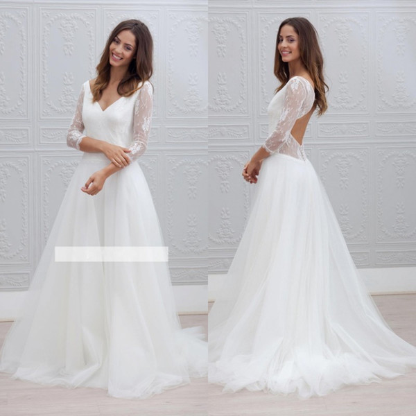 Chic Wedding Dresses Best Of Discount 2018 Chic Long Sleeves A Line soft Tulle Beach Wedding Dresses V Neck Open Back Covered buttons Country Boho Custom Made Bridal Gowns Vintage