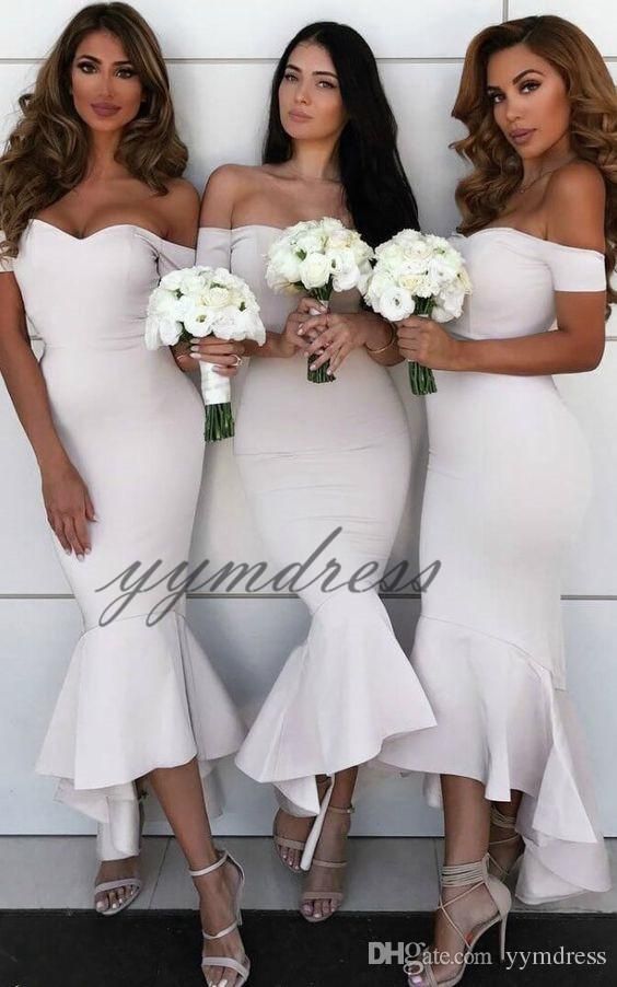 Chiffon Bridesmaid Dresses for Beach Wedding Unique White Mermaid Bridesmaid Dresses 2019 Chiffon Ankle Length