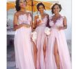 Chiffon Bridesmaid Dresses for Beach Wedding Unique Y Pink Chiffon Long Beach Country Bridesmaid Dresses Illusion top Floral Boat Neck formal Prom Dress Front Slit Maid Honor Gown Robes Navy Blue