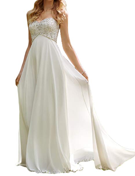 Chiffon Empire Waist Wedding Dress Beautiful Favors Dress Women S Sweetheart Beach Wedding Dress Bead Bridal Gown Empire Hs26