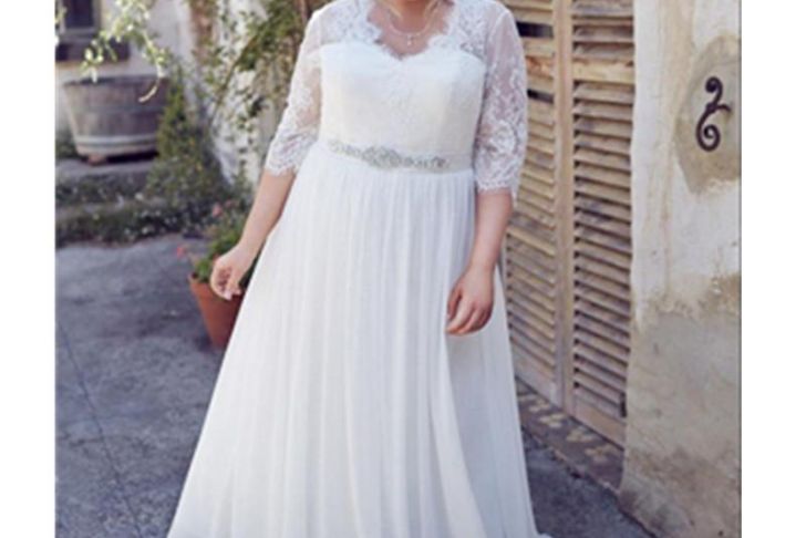 Chiffon Plus Size Wedding Dress Inspirational Discount Plus Size Wedding Dresses Chiffon Three Quarter Sleeve Beads A Line Sweep Train Lace Crystal Sash Bridal Gowns Charming See Through Elegant