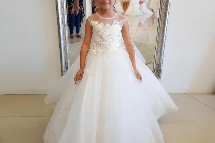 Child Dresses for Wedding Unique 2019 Spring Flower Girls Dresses for Weddings Jewel Neck Sheer Lace Appliques Bead Girls Pageant Dress Tulle A Line Girls Party Gowns
