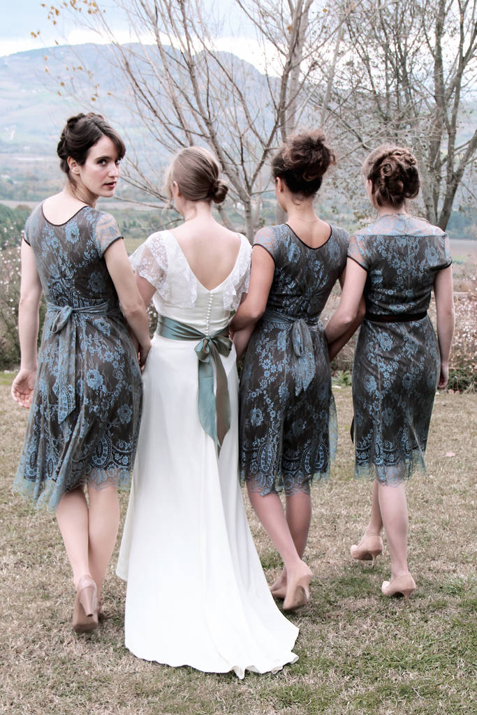 original winter blue and chocolate lace bridesmaid dresses