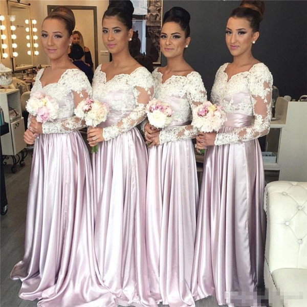 Christmas Bridesmaid Dresses Lovely 2018 New Design Long Sleeves Bridesmaid Dresses White Lace Applique top Vintage Winter Church Maid Honor Wedding Guest Party Gowns Bridesmaid
