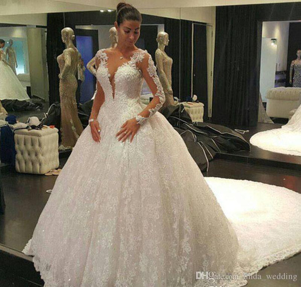 Church Wedding Dresses Awesome 2018 Princess Sheer Long Sleeves Wedding Dress Ball Gown Lace Appliques Church formal Bride Bridal Gown Plus Size Custom Made Long Wedding Dresses Non