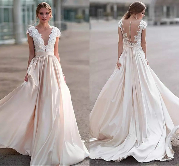 Clearance Wedding Gowns Fresh Discount Gorgeous Bohemian Wedding Dresses V Neck Cap Sleeves Lace Applique Satin Backless Country Wedding Gowns Plus Size Beach Bridal Dresses