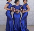 Cobalt Blue Dresses for Wedding Guests Elegant Royal Blue Sequined Mermaid Bridesmaid Dresses Long Jewel Garden Country Wedding Guest Dress Count Train Cap Sleeves Maid Honor Dress Bridesmaid