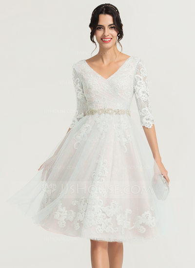 Cocktail Wedding Dresses Awesome V Neck Knee Length Tulle Cocktail Dress with Beading