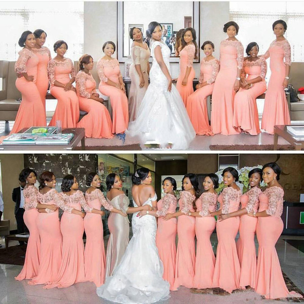 Coral and Teal Bridesmaid Dresses Awesome Arabic African Coral Long Bridesmaid Dresses with Half Sleeves Plus Size Lace Mermaid Party Dress Beautiful Bridemaid Prom Dresses Girls Occasion
