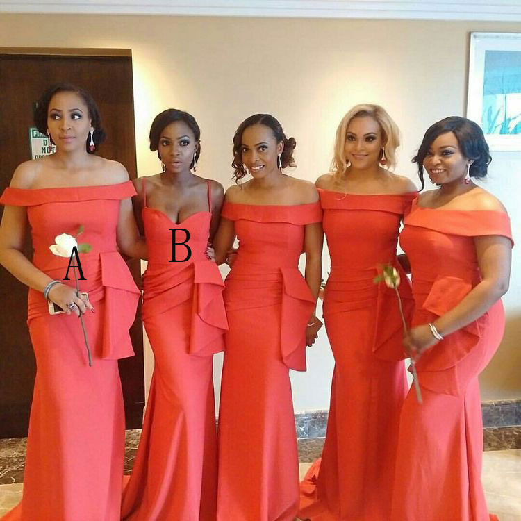 Coral and Teal Bridesmaid Dresses Unique African Coral Mermaid Bridesmaid Dresses 2019 Portrait Neck Floor Length Plus Size evening Prom Dress Wedding Guest Gowns