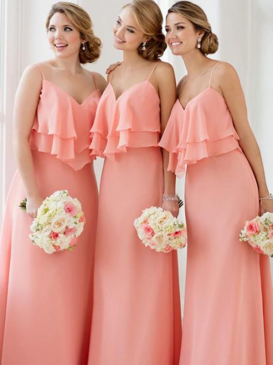 Coral Dresses for Wedding Fresh Spaghetti Strap V Neck Coral Long Bridsmaid Dresses Plus