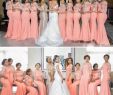 Coral Wedding Dresses Beautiful African Coral Bridesmaid Dresses with 3 4 Long Sleeves F the Shoulder Mermaid Bridesmaid Gowns Long Zipper Plus Size evening Dress Lace Custom