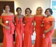 Coral Wedding Dresses Elegant African Coral Mermaid Bridesmaid Dresses 2019 Portrait Neck Floor Length Plus Size evening Prom Dress Wedding Guest Gowns