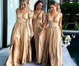 Country Style Dresses for Wedding Guests Elegant 2018 Gold A Line Bridesmaid Dresses Sleeveless Deep V Neck