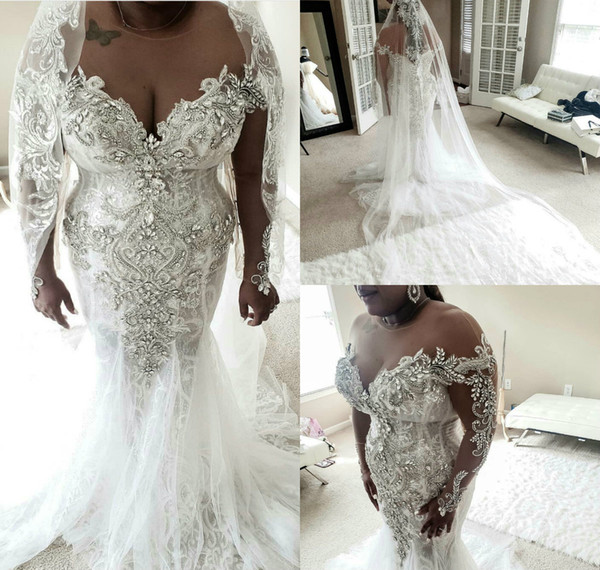 Country Style Wedding Dresses Plus Size Lovely 2020 African Plus Size Wedding Dresses Beads Crystal Long Sleeves Trumpet Bridal Gowns Custom Made Country Vintage Mermaid Wedding Dress Gown Style
