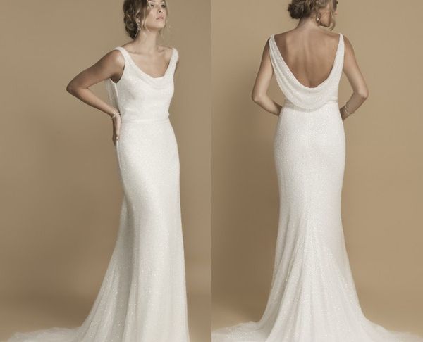 Cowl Back Wedding Dress Lovely Greek Goddess Cowl Back Wedding Dress Fall 2016 Mermaid Scoop Neckline Cowl Back Trumpet Court Train Ivory Sequined Tulle Bridal Gowns Cheap Wedding