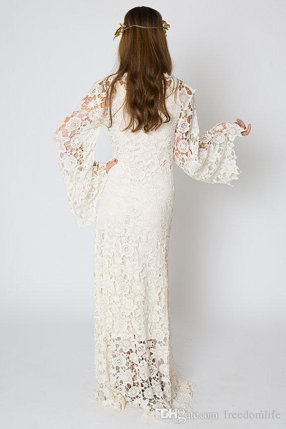 Crochet Lace Wedding Dresses Beautiful Discount Vintage Inspired Bohemian Wedding Dresses Bell Sleeve Lace Crochet Ivory White Hippie Wedding Dress Boho Embroidered Maxi Bridal Gowns