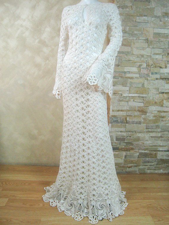 Crochet Lace Wedding Dresses New Exclusive Ivory Crochet Wedding Dress Handmade Crochet