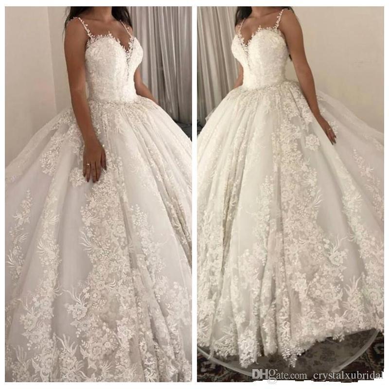 2019 new luxury a line wedding dresses spaghetti