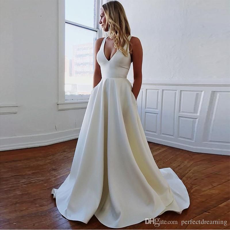 Custom Made Wedding Dresses Online Awesome 2019 ç Simple V Neck Wedding Dresses Cut Out Bow Back