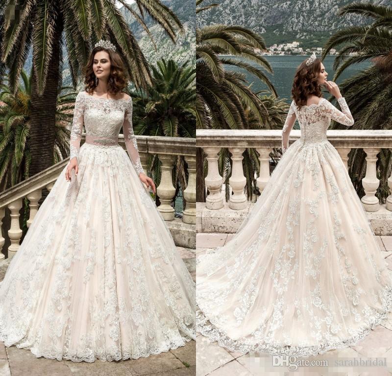 2017 stunning full sleeves lace wedding dresses