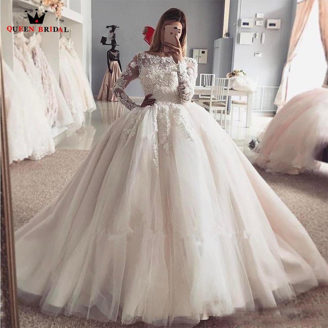 Custom Made Princess Long Sleeve Fluffy Lace Beading Luxury Plus Size Wedding Dresses Wedding Gown 2018 640x640
