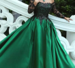Dark Green Dresses for Wedding Beautiful Dark Green Satin Plus Size evening Dresses F Shoulder Long