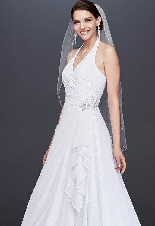 David Bridal Sales Dates Elegant David S Bridal Collection Hltr Chffn Sd Drp Sf Wg3260 White Wedding Dress Sale F