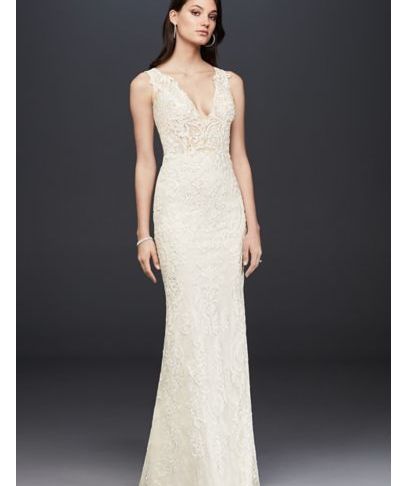 David Bridal Sample Sale Fresh Plunging Illusion Bodice Lace Wedding Dress