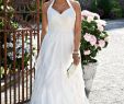 David Bridal Wedding Dress Sale Elegant soft Chiffon A Line Gown with Ruffled Skirt Style 9pk3218 by