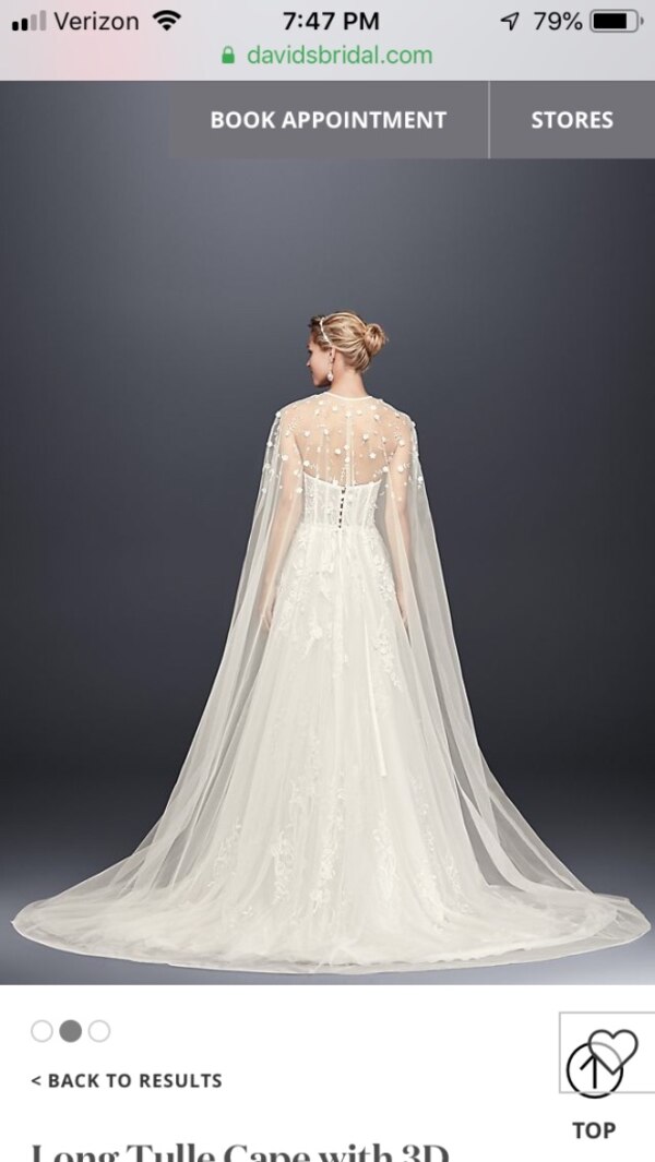 Davids Bridal Clearance Luxury Long Tulle Cape with 3d Flowers