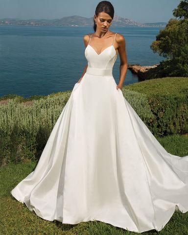 Design My Wedding Dress Unique Y Spaghetti Straps Satin Wedding Dresses with Bow 2019 A