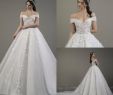 Designer Dresses for Wedding New 2020 Lace Appliqued Ball Gown Wedding Dress F Shoulder Luxury Designer Tulle Garden Outdoor Bridal Gowns Autumn Winter Wedding Dress