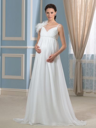 Designer Maternity Wedding Dresses Luxury Empire Waist Beading Chiffon A Line Pregnant Maternity