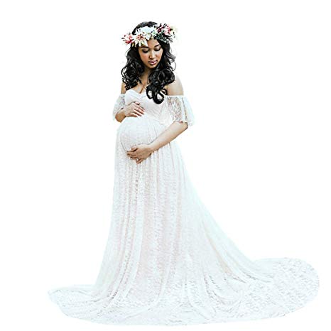 Designer Maternity Wedding Dresses New Long Maternity Dress Hemlock Women Lace Maternity Dress F Shoulder Graphy Pregnancy Dress M White